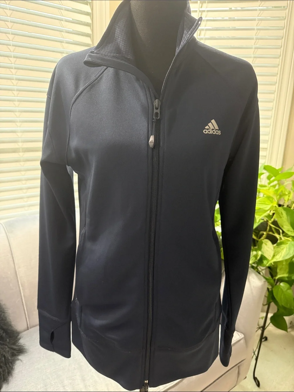 adidas Navy Full-Zip Athletic Jacket